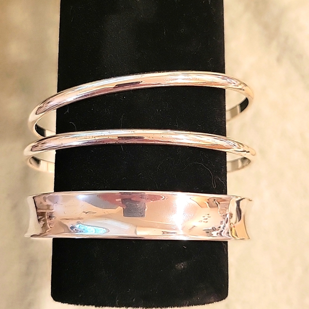 Silvertone Bangle Bracelets - image 1